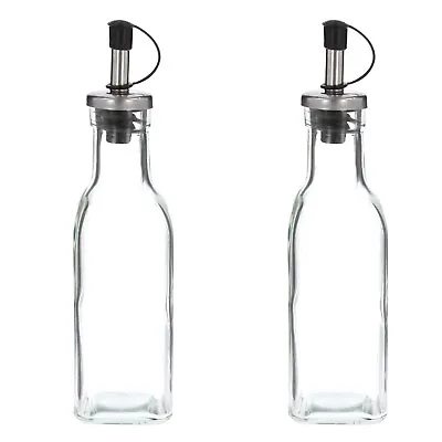 Olive Oil Pourer Bottles Glass Vinegar Drizzler Dispenser Lid Kitchen 200ml X2 • £7.49