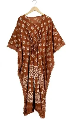 Anokhi Vintage Indian Block Print Cotton Kaftan Maxi Dress Hippy Boho Caftan • $42.03