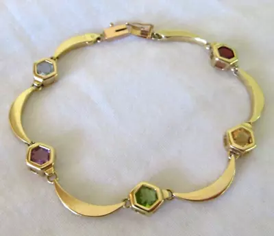 14k Yellow Gold Hex Cut Multi Gemstone Bracelet - 10.35 Gms 7 Inch 4.0 Ctw • $548