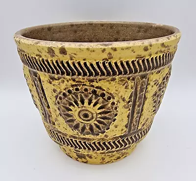 Jasba Keramik Yellow Textured Fat Lava Planter Pot West German 2-416-14 MCM • £18.99