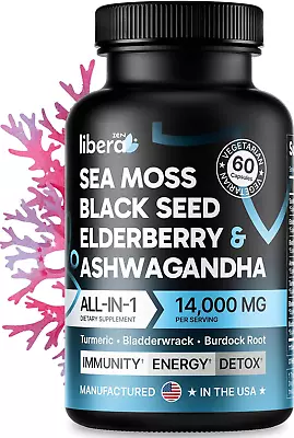 Sea Moss Capsules All-In-One Irish Sea Moss Pills Black Seed Oil Elderberry F • $36.38