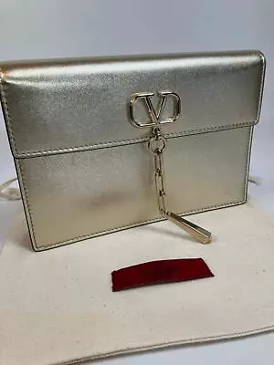 VALENTINO Clutch Bag Metallic Gold V Case Clutch New With Dustbag Ref KB • £195