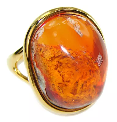 Natural  Mexican Fire Opal 14K Gold Over .925 Sterling Silver Handmade Ring Size • $167.60