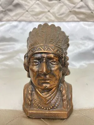 Vintage Cast Metal Bronze Indian Chief Bank • $22.99