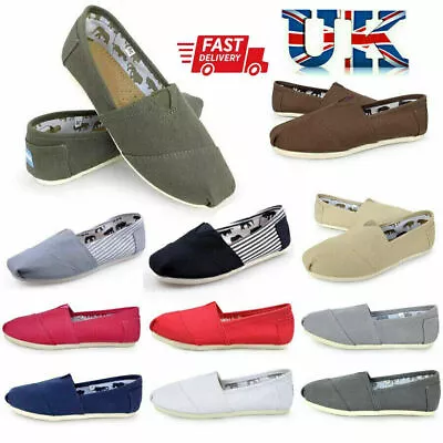 TOM Unisex Shoes Slip-on Casual Flats Solid Canvas Leisure Loafer Shoes UK NEW • £14.98