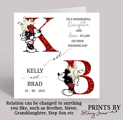 £2.99 • Buy Personalised Wedding Day Card Initials Son Daughter In Law Mickey & Minnie Mouse