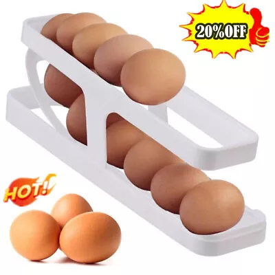 £6.04 • Buy Refrigerator Egg Dispenser Auto Rolling Egg Holder 2 Tier Storage Rack UK