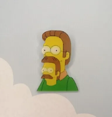 £3.99 • Buy Ned Flanders Simpsons Moustache Pin Badge Acrylic Cartoon Animation Icon Novelty