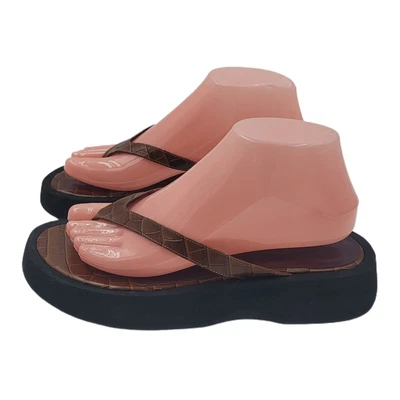 $80.99 • Buy NEW Staud Tessa Brown Croc-Embossed Leather Thong Slide Sandal Size EU 39 US 8.5