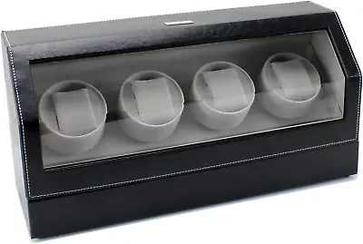Quad Watch Winder In Black Leather - 4 Independent Japanese Motors 12 Settings • $495.36