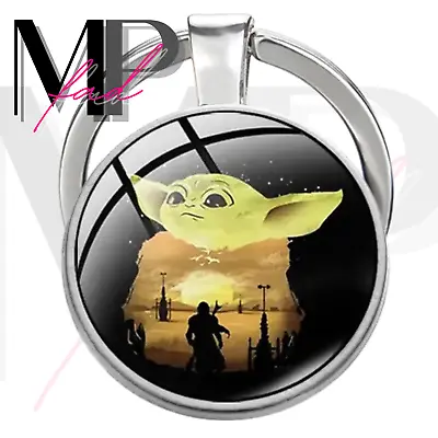 Mandalorian Keychain Charm Trinket Fob Pendant Gift Idea Baby Yoda NIGHT SKY • $9.98