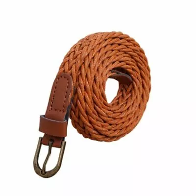  Women Girls Webbing Canvas Belt Woven Braided Belt Leather Trim • £3.49