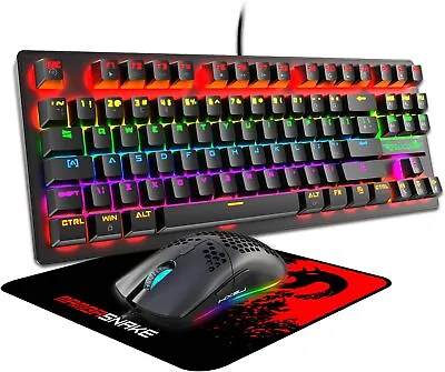 $16.49 • Buy 80% Mechanical Gaming RGB Light Up Keyboard +6400 DPI Mice Combo For PC PS4 Xbox