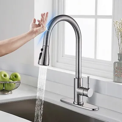 Touch Kitchen Sink Faucet Pull Out Sprayer Touch Sensor Technology Brushed Nicke • $45.99