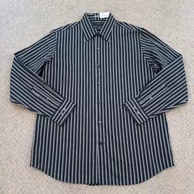 J.Ferrar Shirt Mens Large Black Gray Striped Long Sleeve Button Up Cotton • $15.10