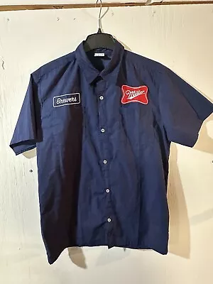 Miller High Life X Milwaukee Brewers Beer Delivery Work Shirt Medium M Blue B6 • $44.44