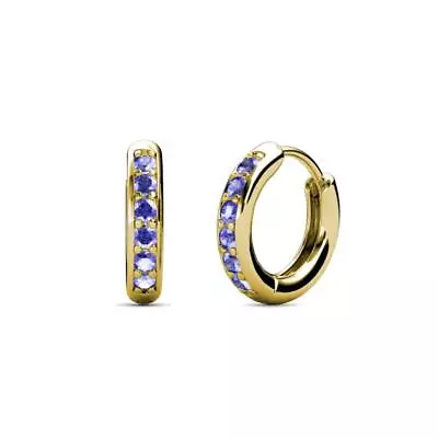 Round Petite Tanzanite Huggies Hoop Earrings 0.30 Ctw In 14K Gold JP:9895 • $416.10