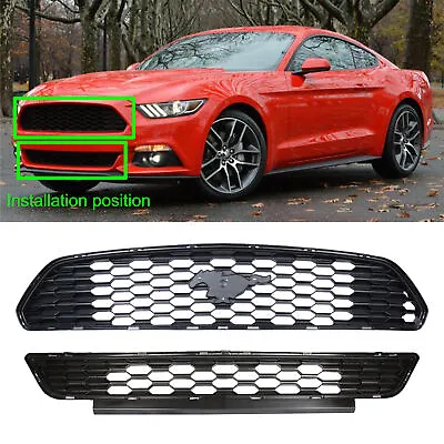 Fits 2015 2016 2017 Ford Mustang Front Bumper Upper & Lower Mesh Grille Grill • $69.99