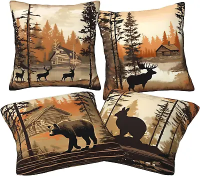 ACPPXF Rustic Lodge Animals Bear Moose Deer Throw Pillow Covers 18 X 18 Inch Set • $24.01