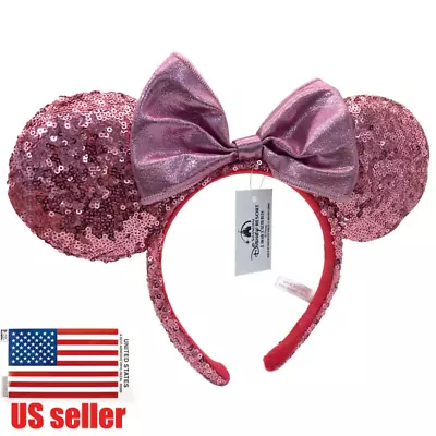 Shiny Valentine's Day Hairband Light Pink Sequin Bow Mouse Ears Disney- Headband • $16.52