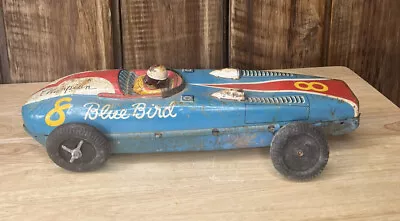 Vintage Blue Bird Race Car -- Tin Friction Race Car - Made In Japan By Marusan • $139.99