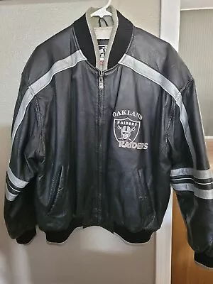 Carl Banks G-III Oakland Raiders Embroidered VTG 90s 100% Leather Jacket Sz L • $194.95