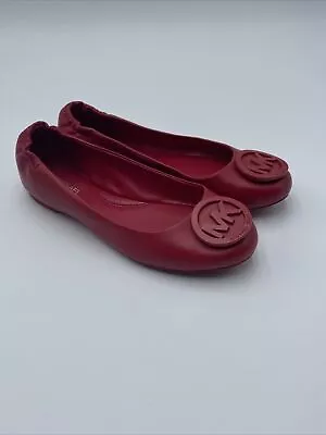Michael Kors Fulton Soft Red Leather & MK Logo Moc Ballet Flats Size 7.5 • $21.99