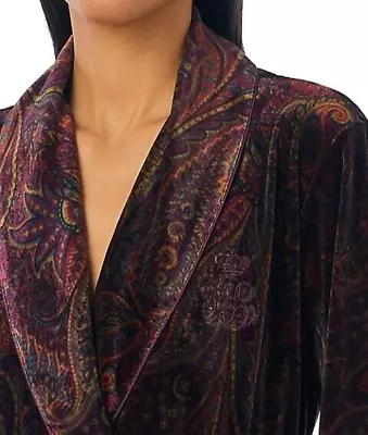 NWT Lauren Ralph Lauren WINE PAISLEY VELVET 52  Long Luxurious Robe Ladies XL • $69.99