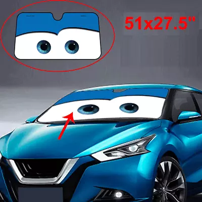 Blue Cartoon Big Eyes Car Front Windshield Sun Shade Visor Cover Aluminium Foil • $35.29