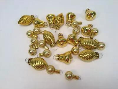 Lot Of 27 Miniature Gold Glass Christmas Ornaments Bells Twists Rounds #2 • $24.95