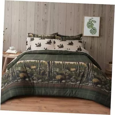 Whitetail Deer Rustic Cabin Lodge Mountain 6 Piece Bed In A Twin Green/Brown • $99.44