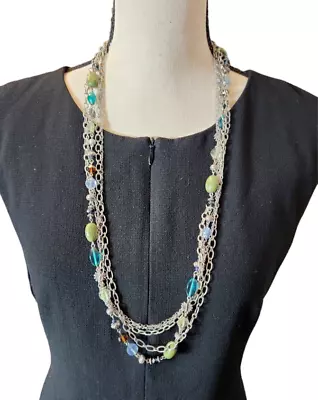 $15.99 • Buy Premier Design Costa Rica Silver Multistrand Faux Turquoise Beaded Long Necklace