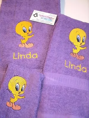 Tweety Bird Personalized 3 Piece Bath Towel Set Personalized Tweety Gift • $28