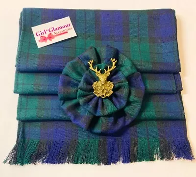 Celtic Black Watch Tartan Sash Rosette Burns Night Wedding Scottish Kilt Bow Tie • £18.90