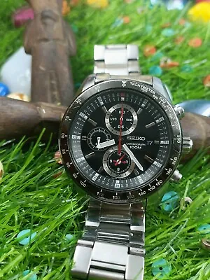 Authentic Seiko Chronograph Black Dial Men's 7t92-0ky0 Quartz Rare Vintage Watch • $517.02