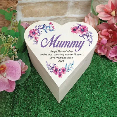 Mum Wooden Heart Gift Box - Watercolour Floral |Mothers Day Gifts • $39