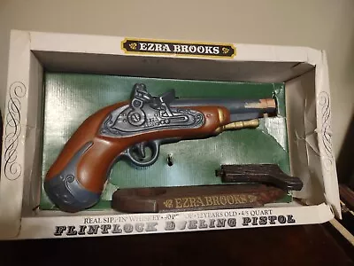 Vintage 1960's Ezra Brooks Flint Lock Dueling Pistol Whiskey Decanter W/Stand • $39.97