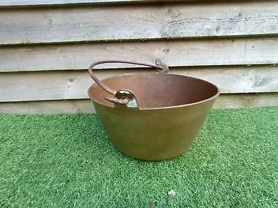 Brass Jam Preserve Large Cooking Pot Vintage Cauldron Wrought Iron Handle • £32.50