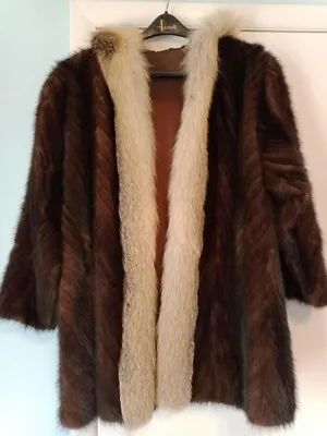 Mahogany Mink Fur Coat With Fox Trim And Hood LG-XLG Great Condition • $269