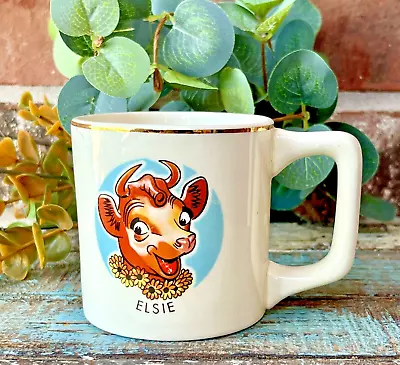 Vintage Elsie The Cow  The Borden Company  Gold Rimmed White Coffee Mug 3  • $19.99