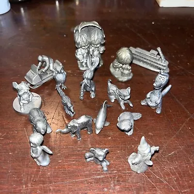 Lot Of Pewter Miniature Figurines Animals  Ship  Precious Moments Etc See Note • $20