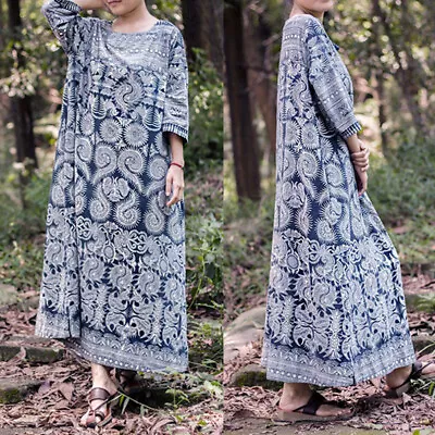 ZANZEA Women Autumn Winter Vintage Floral Kaftan Abaya Caftan Long Maxi Dress • $17.66