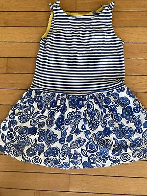 Girls Mini Boden Sun  Dress Sz 6 Navy  White Stripe Top Floral-skirt Cotton Knit • $12