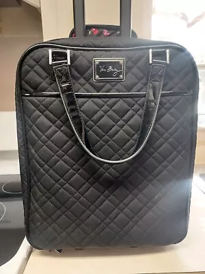 VERA BRADLEY Rolling Black Quilted Suitcase W/handle PRETTY INSIDE Great Feature • $99