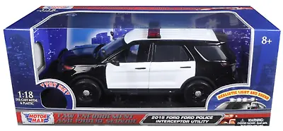 Motormax 1/18 Ford PI Utility Police SUV Blank B&W WITH LIGHTS & SIREN 73996 • $40.99