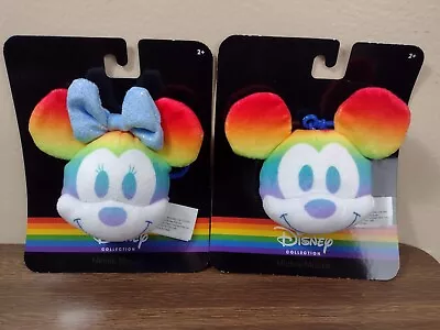 Set Of 2 Disney Rainbow Collection Mickey Minnie Mouse Keychains Plush • $14.99