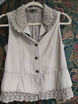 NOA NOA Sleeveless Vest Top Lace Detail Button Closure Cream Size S • £5