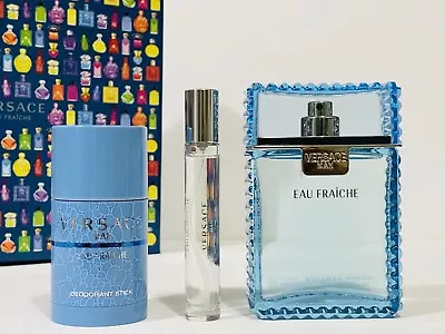 Versace Eau Fraiche Men Cologne Gift Set Spray 3.4 Oz + Deo + Mini New In Box • $79.90
