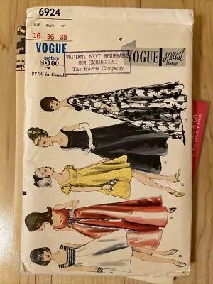 Uncut Vintage Vogue 6924 1960s Special Design Evening Dress Sewing Pattern 16 A+ • $29