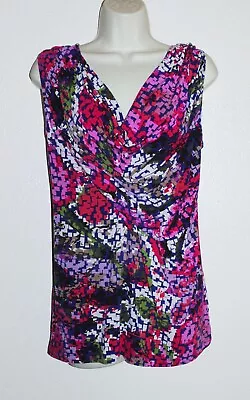 Women's CAbi #948 Sz XL Coy Cami Sleeveless Drape Neck Ruched Soft Stretch Top • $14.99